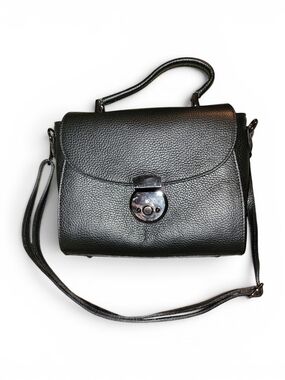 Black Pebbled Leather Luana Ferracuti Satchel With Removeable Crossbody Strap